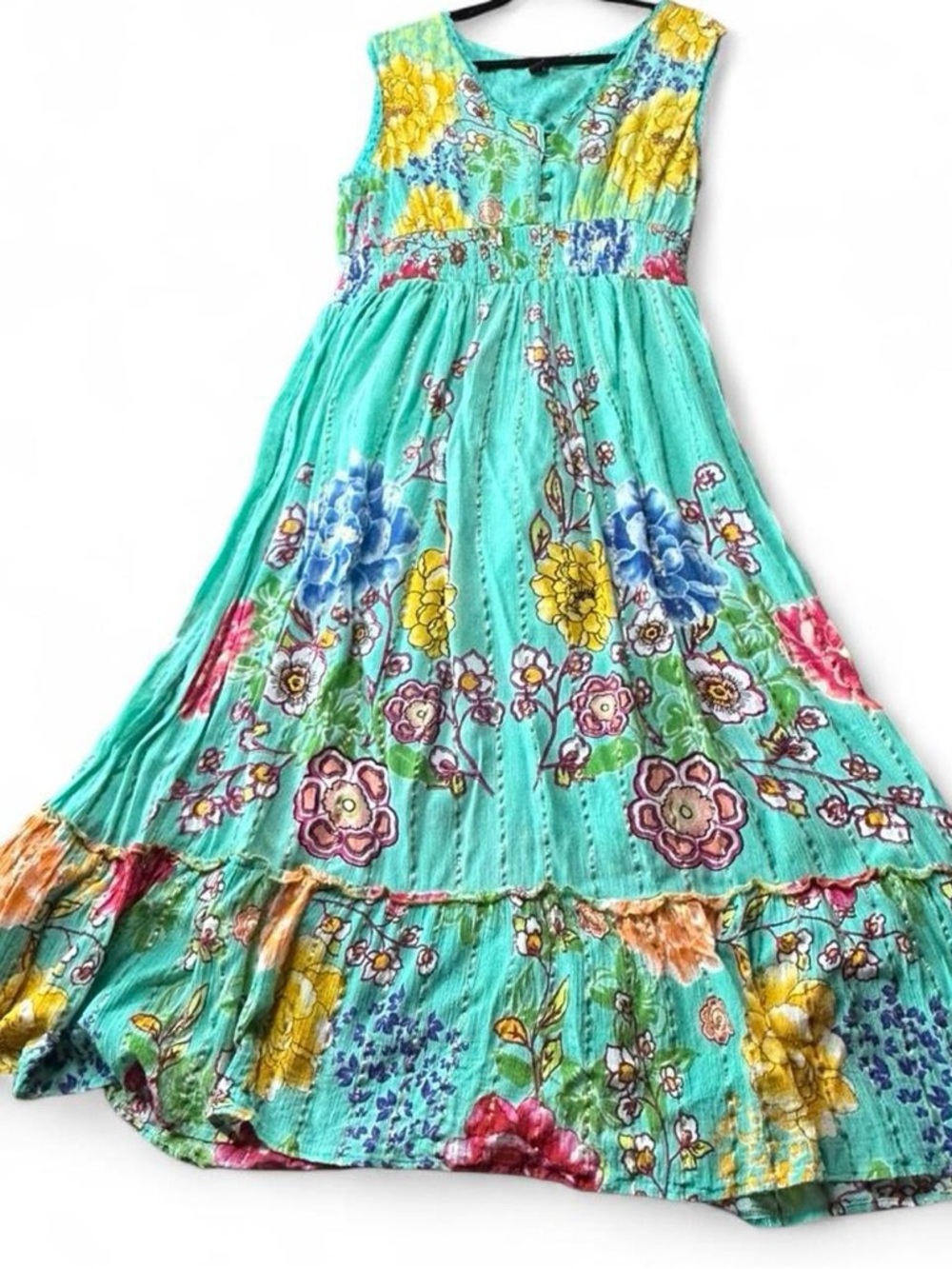 Me 2 Magic Multicolor Floral Maxi Dress 🌸 Ruffle Detail Boho Y2K Size 2X